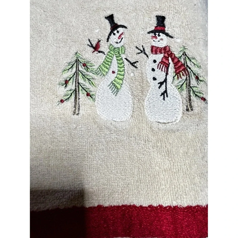 Bath Towel Avanti Home Snowman Embroidered Christmas Set (2) Pre-owned